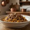Ragù alla Bolognese tradizionale autentico denso su tagliatelle fresche