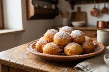 Frittelle di Carnevale soffici e dorate con zucchero a velo